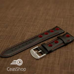 Curea piele GRAND PRIX captusită pe jumătate neagra cusaturi roșii 22mm - 42201