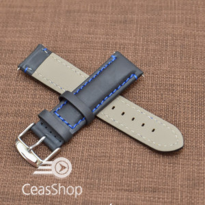 Curea piele neagra Mustang  mata,captusita, cusatura albastra 22mm - 40475
