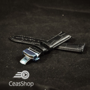 Curea piele vitel captusita deployant cu arc neagra 20 mm - 35928