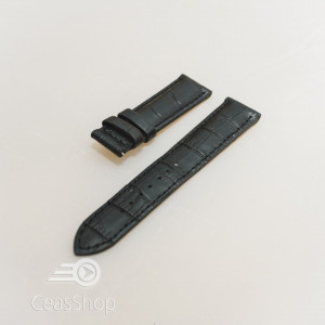Curea piele vitel captusita neagra, cusaturi negre 22 mm pentru deployant