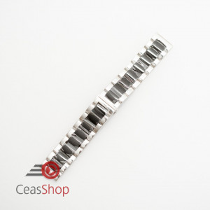 Bratara bicolora argintie cu negru deployant capat drept 22mm