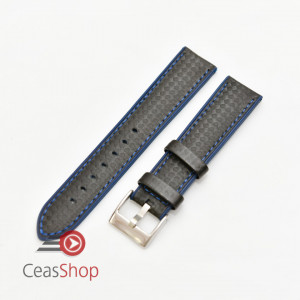 Curea hibrid silicon si piele fibra carbon neagra cu albastru 22mm - 4005222