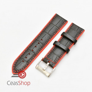 Curea hibrid silicon si piele model crocodil neagra cu rosu 22mm - 4205322