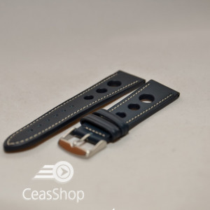 Curea piele GRAND PRIX albastra cusaturi albe 24mm - 37005