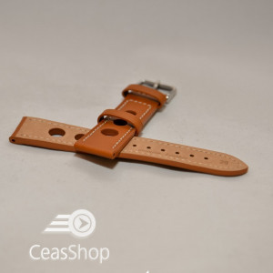Curea piele GRAND PRIX maro cusaturi albe 22mm - 37007