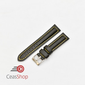 Curea piele tip fibra carbon neagră, cusătură galbenă, căptușită 22mm - 3745522