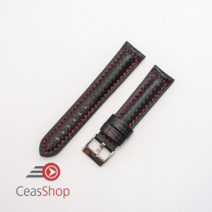 Curea piele tip fibra carbon neagră, cusătură roșie, căptușită 20mm - 3742016