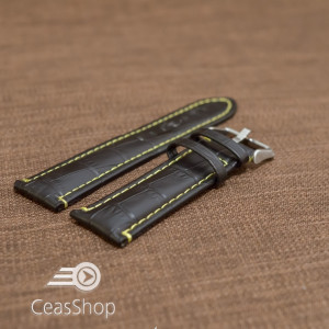 Curea piele vitel model crocodil cusaturi galbene 22mm- 38087