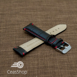 Curea piele vitel model crocodil cusaturi rosii 22mm- 38078