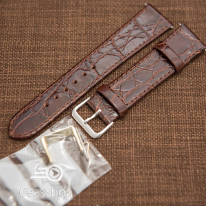 Curea piele vitel plata model crocodil Elegance maro 18mm - 34476
