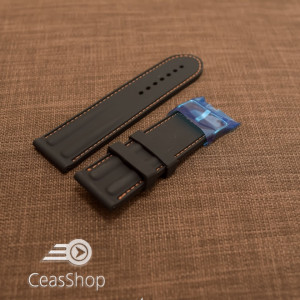 Curea silicon neagra cu cusaturi portocalii 26mm - 38248
