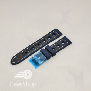 Curea silicon sport GRAND PRIX navy cusaturi albe 24mm - 38150