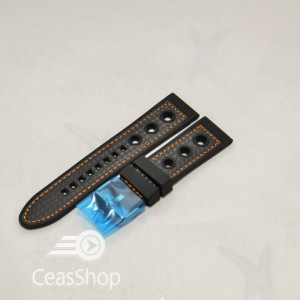 Curea silicon sport GRAND PRIX neagra cusaturi portocalii 22mm - 38137