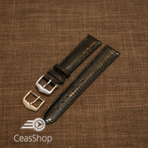 Curea sopârlă captusita cu finisaj lacuit, tip Omega, neagra 18mm-31176