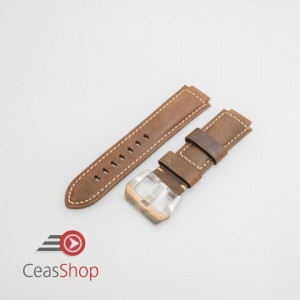 Curea piele maron cu cusatura alba pentru Timex