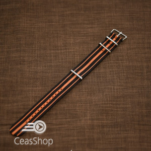 Curea NATO negru cu portocaliu 22mm - 37050