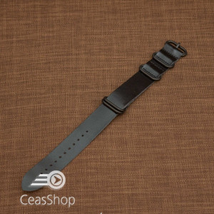 Curea NATO piele neagra 22mm catarame negre