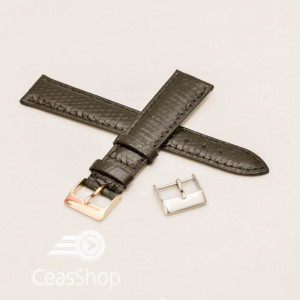 Curea piele de soparla captusita cu finisaj lacuit neagra 16mm - 33642