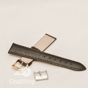Curea piele de soparla captusita cu finisaj lacuit- neagra- 17mm