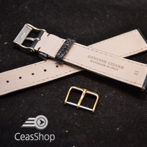 Curea piele de soparla captusita cu finisaj lacuit- neagra- 18mm