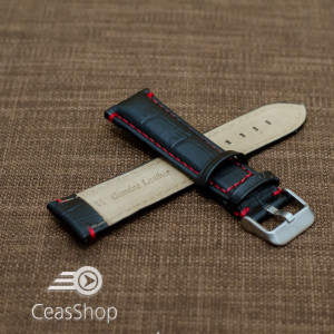 Curea piele vitel model crocodil cusaturi rosii 22mm- 38078