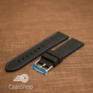 Curea silicon neagră cusături albastre 22mm - 42303