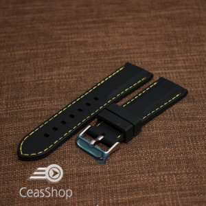 Curea silicon neagră cusături galbene 22mm - 42291