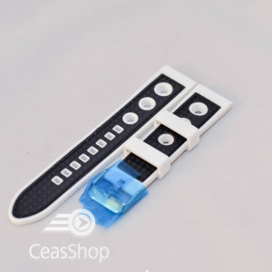 Curea silicon sport GRAND PRIX alba cu negru 22mm - 38175