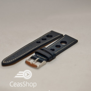 Curea piele GRAND PRIX albastra cusaturi albe 22mm - 37004