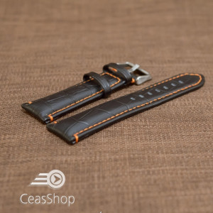 Curea piele vitel model crocodil cusaturi portocalii 24mm- 38082