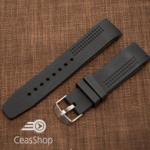 Curea silicon neagra capat curbat perforata 22mm