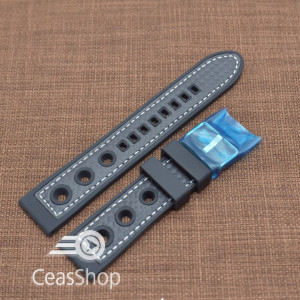 Curea silicon sport GRAND PRIX neagra cusaturi albe 20mm - 38131
