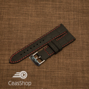 Curea silicon model crocodil neagră cusătură roșie 20mm - 45900