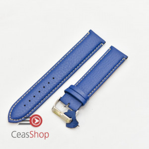 Curea albastră piele vitel captușită, cusătură albă 24mm - 206EL2416