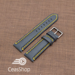 Curea piele neagra Mustang mata,captusita, cusatura galbena 22mm - 40479
