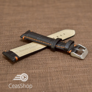 Curea piele vitel model crocodil cusaturi portocalii 24mm- 38082