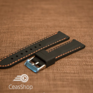 Curea silicon neagră cusături portocalii 22mm - 42297
