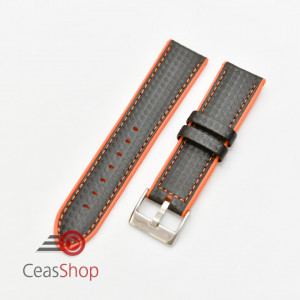 Curea hibrid silicon si piele fibra carbon neagra cu portocaliu 20mm - 4005620