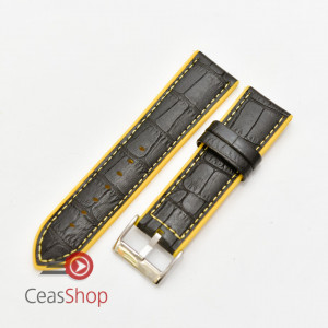 Curea hibrid silicon si piele model crocodil neagra cu galben 22mm - 4201022