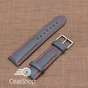 Curea piele neagra Mustang mata,captusita, cusatura rosie 22mm - 40477