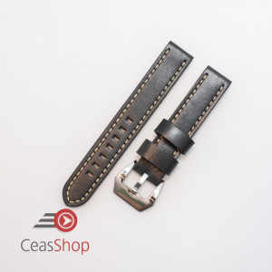 Curea piele neagră vintage QR, cusătură albă 24mm XL - 384EL12222