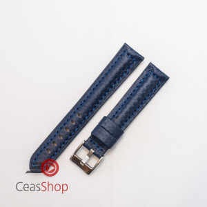 Curea piele tip fibra carbon albastra, cusătură albastră, căptușită 22mm - 3740522