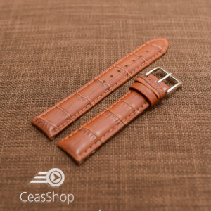 Curea piele vitel, model crocodil castaniu,captusita, lucioasa 18mm - 34833