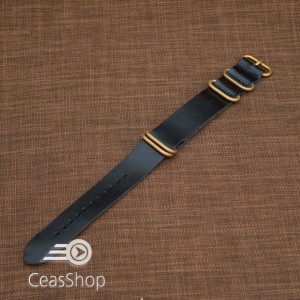 Curea NATO piele neagra 22mm catarame aurii