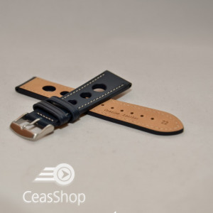 Curea piele GRAND PRIX albastra cusaturi albe 22mm - 37004