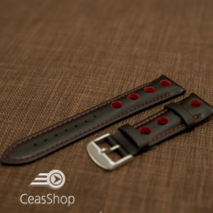 Curea piele GRAND PRIX captusită pe jumătate neagra cusaturi roșii 24mm - 42202