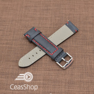 Curea piele neagra Mustang  mata,captusita, cusatura rosie 22mm - 40477