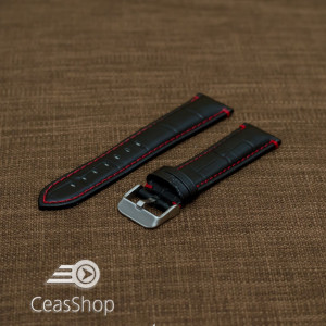 Curea piele vitel model crocodil cusaturi rosii 18mm- 38179