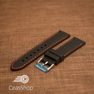 Curea silicon neagră cusături rosii 22mm - 42285