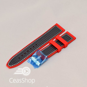 Curea silicon sport fibra carbon rosie cu negru 24mm - 38118